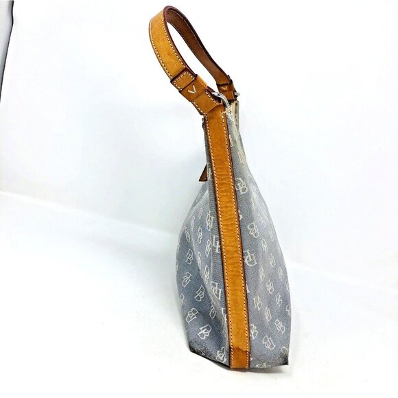 Dooney & Bourke Purse Gray Canvas Handbag Tan Leather Shoulder Strap Hobo Bag - Picture 3 of 12